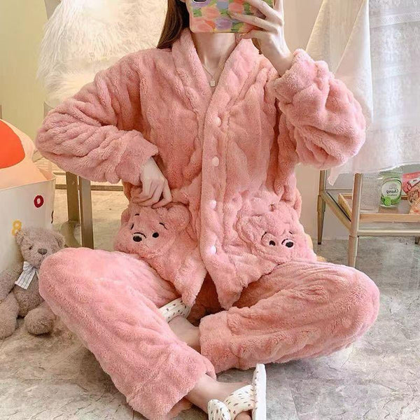 ✨Cozy plush faux fur pajama Set --Button--up jacket & Trouser❣️