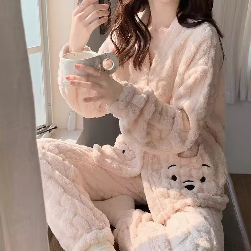 ✨Cozy plush faux fur pajama Set --Button--up jacket & Trouser❣️