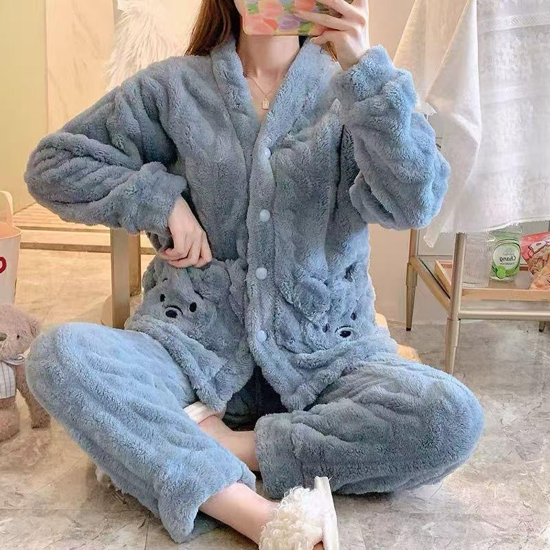 ✨Cozy plush faux fur pajama Set --Button--up jacket & Trouser❣️