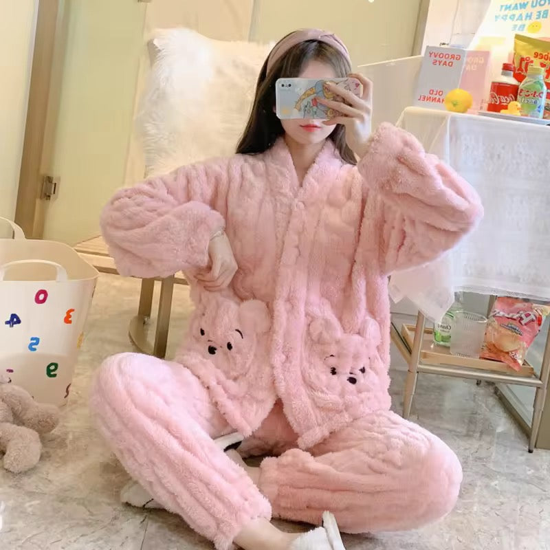 ✨Cozy plush faux fur pajama Set --Button--up jacket & Trouser❣️