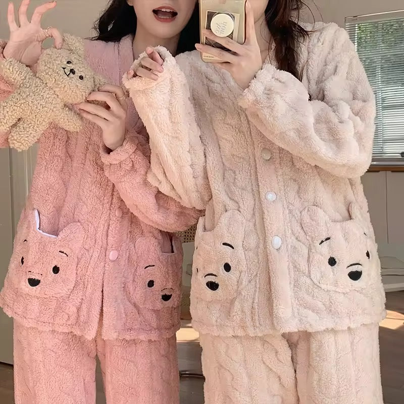 ✨Cozy plush faux fur pajama Set --Button--up jacket & Trouser❣️