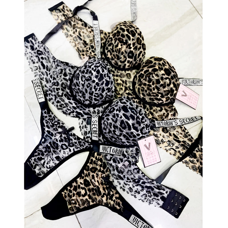 ✨ Desire # Victoria secret #Stylish Lace Leopard Print Push-Up Bra and Panty Set – Luxury Lingerie for Confident Style and Comfortable Wear✨❤️