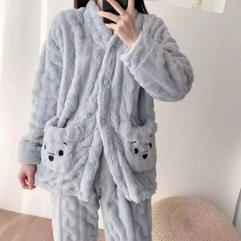 ✨Cozy plush faux fur pajama Set --Button--up jacket & Trouser❣️