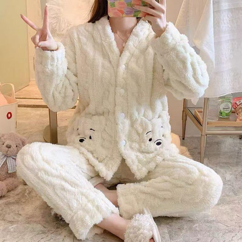 ✨Cozy plush faux fur pajama Set --Button--up jacket & Trouser❣️