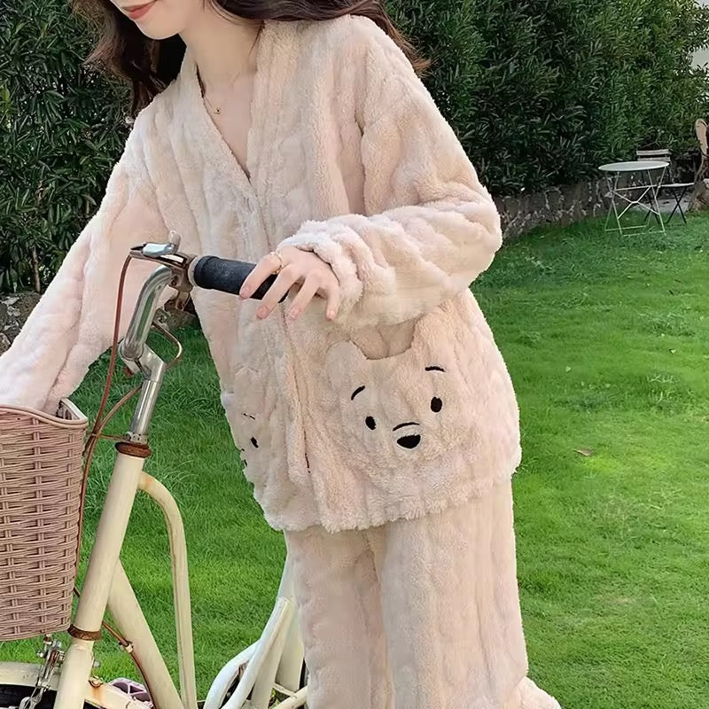 ✨Cozy plush faux fur pajama Set --Button--up jacket & Trouser❣️