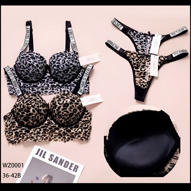 ✨ Desire # Victoria secret #Stylish Lace Leopard Print Push-Up Bra and Panty Set – Luxury Lingerie for Confident Style and Comfortable Wear✨❤️